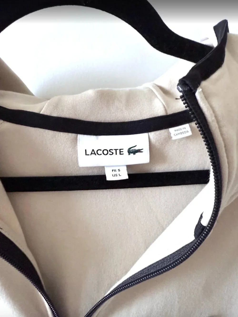 Lacoste Men’s Motion Hoodie Jacket – Beige Full Zip Track Style – Size Large